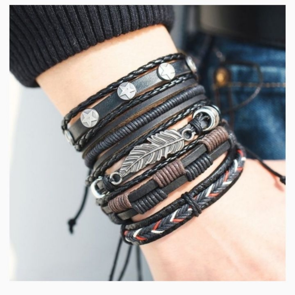 Multilayer Brown Leather Bracelet Set - Picture 2 of 2